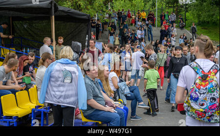 Wladiwostok, Russland - Juli 20, 2019: Festival auf das Spiel und eine Reihe von Büchern der Serie Witcher. Stockfoto