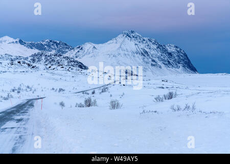 Gefrorene Ytterpollen, Bøstad, Vestvågøy, Nordland, Norwegen, Europa Stockfoto