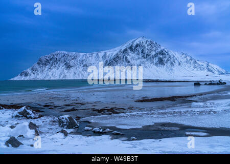 Skagsanden Strand, Flakstad, Flakstadøya, Nordland, Norwegen, Europa Stockfoto