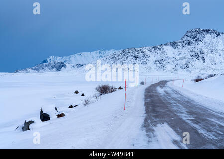 Gefrorene Ytterpollen, Bøstad, Vestvågøy, Nordland, Norwegen, Europa Stockfoto