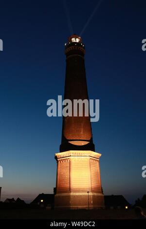 Der neue Leuchtturm Borkum Insel bei Nacht, Deutschland Stockfoto