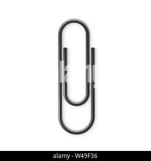 Schwarz Büroklammersymbol. Realistisches Papier Clip mit Schatten. Datei business Dokument anhängen. Vector Illustration auf weißem Hintergrund Stock Vektor