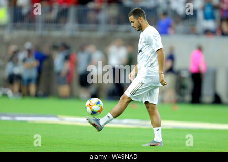 Houston, Texas, USA. 20. Juli 2019. Real Madrid CF, Eden Hazard (50) vor der internationalen Champions Cup Fußball-Match zwischen Real Madrid CF und FC Bayern München bei NRG Stadion in Houston, TX am 20. Juli 2019. Credit: Erik Williams/ZUMA Draht/Alamy leben Nachrichten Stockfoto