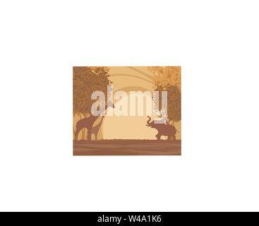 Afrikanischen Sonnenuntergang und Tiere, abstrakte Darstellung Stock Vektor