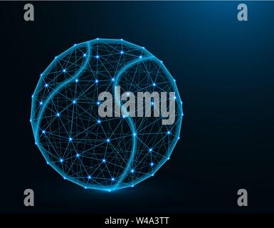 Tennis ball Low-Poly Modell, Sport Spiel abstrakte Grafiken, polygonalen Drahtmodell Vector Illustration auf dunkelblauem Hintergrund Stock Vektor