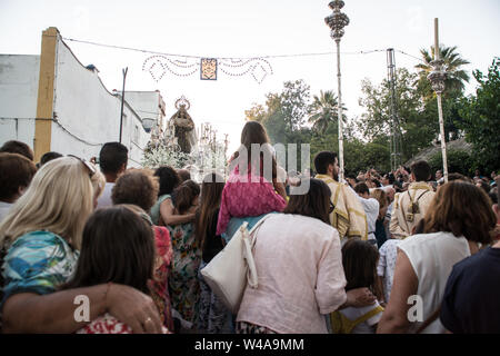 Virgen del Carmen Prozession, Coria del Rio, Andalusien, Juli 2019 Stockfoto