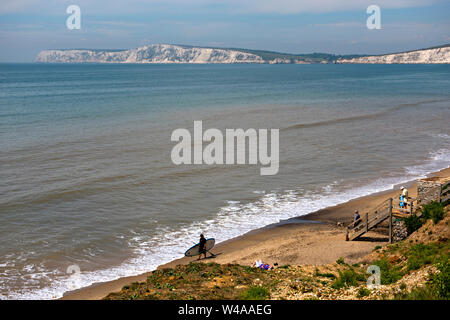 Compton Strand Blick von der National Trust Parkplatz am Shippards Chine in der Isle of Wight, Großbritannien Stockfoto