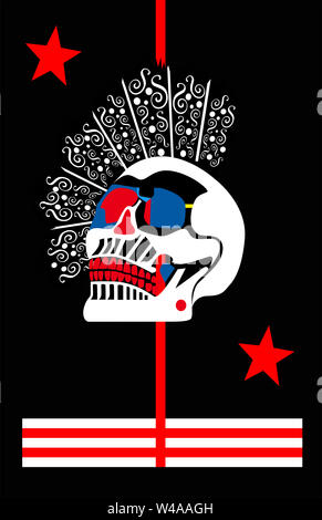 Punk Totenkopf mit roten Sternen, Pop Art Hintergrund Stockfoto