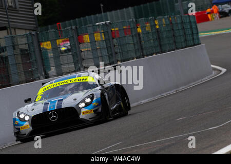 Stavelot, Belgien. 21. Juli, 2019. RAM Racing Mercedes-AMG GT3 mit Treibern Ian Loggie & Callum Macleod während der britischen GT-Meisterschaft Runde 7 Spa-Francorchamps an der Rennstrecke Spa-Francorchamps, Stavelot, Belgien am 21. Juli 2019. Foto von Jurek Biegus. Credit: UK Sport Pics Ltd/Alamy leben Nachrichten Stockfoto