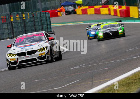 Stavelot, Belgien. 21. Juli, 2019. Jahrhundert Motorsport BMW M4 GT4 mit Fahrer Mark Kimber & Jakob Mathiassen während der britischen GT-Meisterschaft Runde 7 Spa-Francorchamps an der Rennstrecke Spa-Francorchamps, Stavelot, Belgien am 21. Juli 2019. Foto von Jurek Biegus. Credit: UK Sport Pics Ltd/Alamy leben Nachrichten Stockfoto