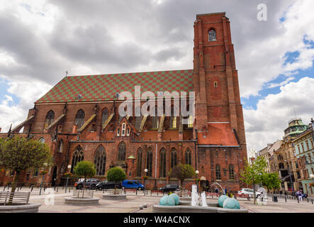 WROCLAW, Polen - 16 Juli, 2019: gotische Kirche der Hl. Maria Magdalena, polnische katholische Kathedrale in Breslau in der Nähe der zentrale Marktplatz Stockfoto