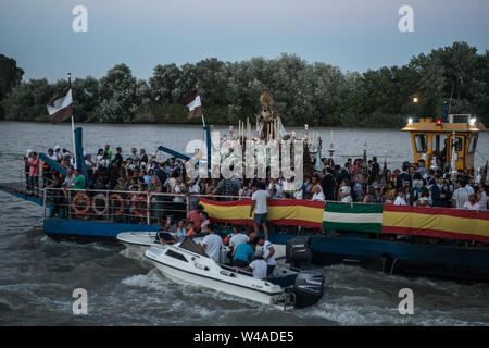 Virgen del Carmen Prozession, Coria del Rio, Andalusien, Juli 2019 Stockfoto