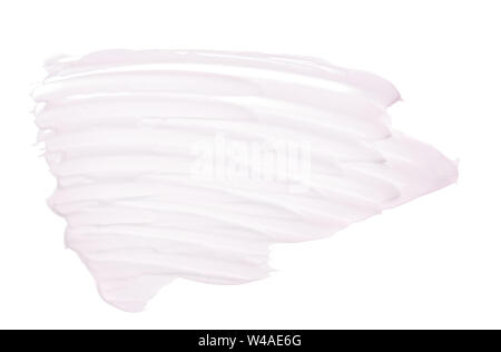 Sanft rosa Anschläge und die Textur von Face Cream oder Acrylfarbe auf weißem Hintergrund Stockfoto
