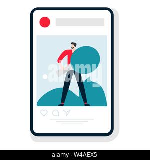 Vector Illustration mit Mann, Schläger, Ball für Tischtennis. Sport mobile Anwendung. Training für Wellness und Aktivität. Gesunde Lebensweise. Stock Vektor