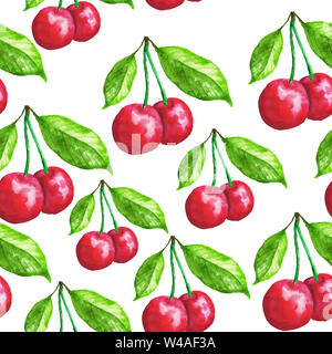 Semless cherry Muster auf weißem Hintergrund Stockfoto