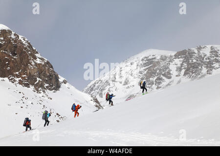 Wandern Ski Tour Kletterer in Altay hohe Berge. Sibirien. Russland. Stockfoto