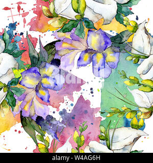 Blumenstrauß Blumen botanischen Blumen. Aquarell Hintergrund Abbildung. Nahtlose Muster. Stockfoto