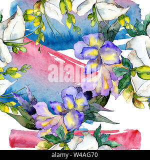 Blumenstrauß Blumen botanischen Blumen. Aquarell Hintergrund Abbildung. Nahtlose Muster. Stockfoto