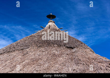 Strohdach Horreo in Balouta, Los Ancares, Leon Provinz, Spanien Stockfoto