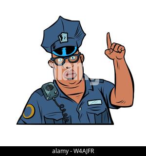 African Police Officer Zeigefinger nach oben Stock Vektor