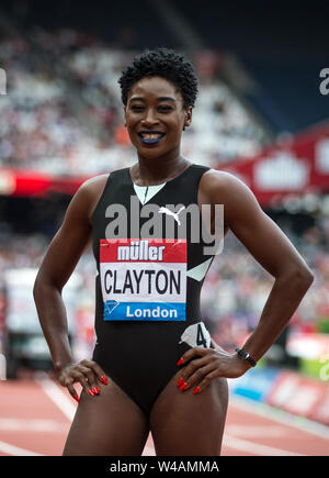 London, Großbritannien. 21. Juli, 2019. Rushell CLAYTON (JAM) Gewinner des 400 m-Hürdenlauf der Frauen während der MŸller Jubiläum Spiele London Grand Prix 2019 bei den Olympischen Park, London, England am 21. Juli 2019. Foto von Andy Rowland/PRiME Media Bilder. Credit: PRiME Media Images/Alamy leben Nachrichten Stockfoto