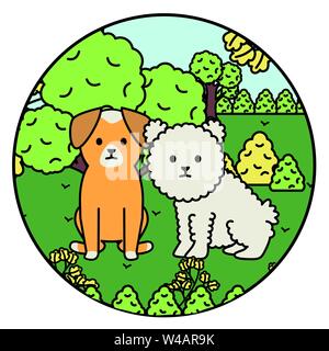 Kleine Hunde adorables Maskottchen in die Landschaft Vector Illustration Design Stock Vektor