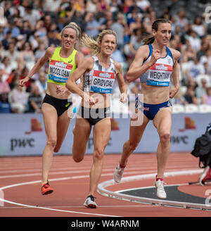 London, Großbritannien. Juli 2019 21. Eilish McColgan von Großbritannien, Karoline Grovdal Norwegen und Laura Weightman von Großbritannien in Aktion in 5000 m der Frauen während der Tag Zwei der Muller Geburtstag Spiele IAAF Diamond League Veranstaltung im Stadion in London am 21. Juli 2019 in London, England. Gary Mitchell/Alamy leben Nachrichten Stockfoto