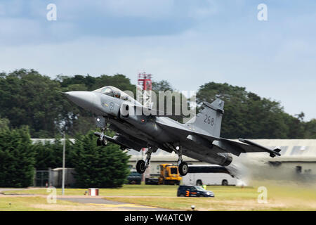 Schwedische Luftwaffe Saab Gripen fliegen am 20. Juli 2019 der RIAT 2019, RAF Fairford, Gloucestershire, VEREINIGTES KÖNIGREICH Stockfoto