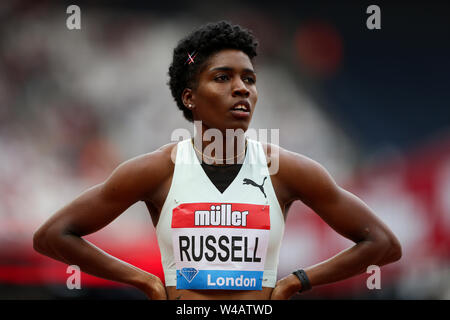 Das Stadion in London, London, Großbritannien. 21. Juli, 2019. IAAF Muller Geburtstag Spiele Leichtathletik; Janieve Russell von Jamaika in Konzentration Mode Kredit: Aktion plus Sport/Alamy leben Nachrichten Stockfoto