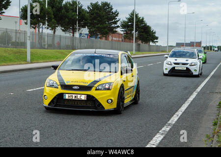 H9 WLC Ford Focus RS Fleetwood Festival der Transport - Straßenbahn Sonntag 2019 Oldtimer und Fahrzeuge nehmen an der Classic Car Show in Lancashire, Großbritannien Stockfoto