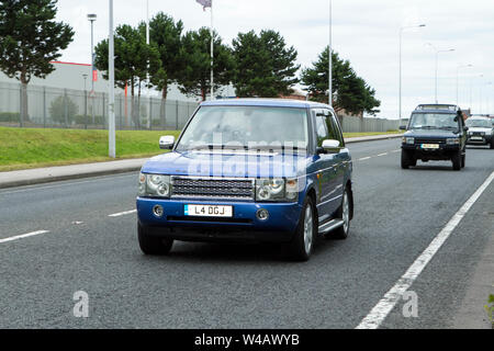 Fleetwood Festival der Transport - Straßenbahn Sonntag 2019 L 4 DGJ Range Rover Oldtimer und Fahrzeuge nehmen an der Classic Car Show in Lancashire, Großbritannien Stockfoto