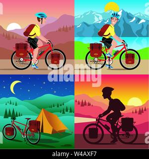 Ein Vektor Illustration eines Mannes mit dem Mountainbike in verschiedenen Teilen des Tages. Stock Vektor