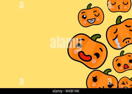 Banner Vorlage mit Platz für Text - lustige Emoji Halloween Kürbis. Vector Illustration Stock Vektor