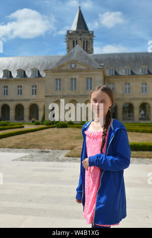 Caen, Frankreich. 21. Juli, 2019. Greta Thunberg, Klima Aktivist, während der 2019 Normandie "Freedom Prize" Preisverleihung, in Abbaye-aux-Dames. Die junge schwedische reiste nach Caen über einen Monat später ab dem Zeitpunkt verkündete sie war ein Sieger. Credit: ASWphoto/Alamy leben Nachrichten Stockfoto