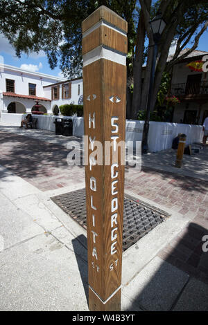 Markierung an der Kreuzung der St. George Street und hypolita street St Augustine Florida US USA Stockfoto