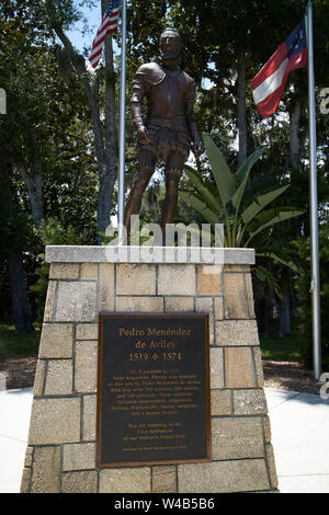 Statue zu Pedro Menendez de Aviles Gründer von St Agustine in Jungbrunnen Archäologischen Park in St Augustine Florida US USA Stockfoto