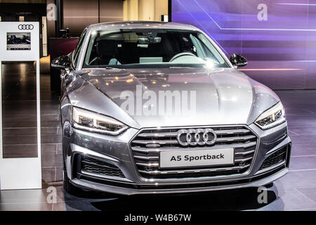 Brüssel, Belgien, Jan 2019 Audi A5 Sportback 40 TDI quattro, Brüssel Motor Show, 2. Generation, MLB Plattform, B9, Compact Executive coupe Auto von Audi Stockfoto