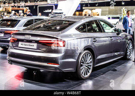 Brüssel, Belgien, Jan 2019 Audi A5 Sportback 40 TDI quattro, Brüssel Motor Show, 2. Generation, MLB Plattform, B9, Compact Executive coupe Auto von Audi Stockfoto