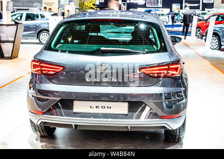 Brüssel, Belgien, Jan 2019: Seat Leon, Brüsseler Motor Show, dritte Generation, Typ 5F, Limousine Kleinwagen von Spanischen Sitz produziert Stockfoto