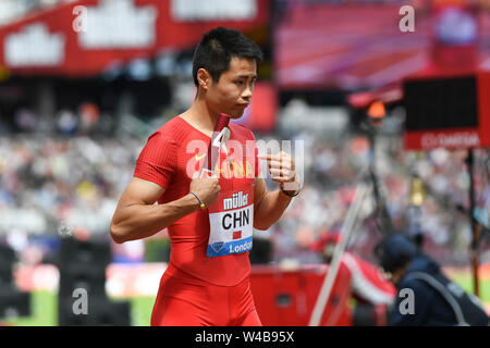 London, Großbritannien. 21. Juli, 2019. Xu Haiyang von China ist im Vorfeld des Männer 4x100m Staffel finale während Muller Geburtstag Spiele in London Stadion in London, Großbritannien, am 21. Juli 2019 gesehen. Credit: Alberto Pezzali/Xinhua/Alamy leben Nachrichten Stockfoto