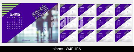 Vector 2020 neue Jahr Kalender planer Vorlage in Tabelle schlicht Grün und Violett Farbe, Holiday Event Planner, Woche beginnt Sonntag, 12 Monat legen Stock Vektor