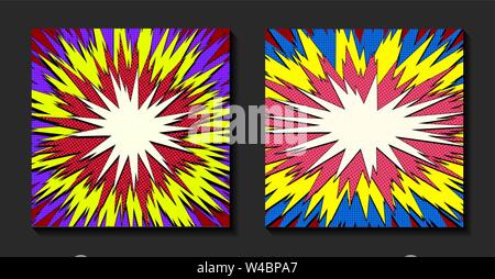 Pop Art Comic Hintergrund. Explosion, retro Sprechblase mit Punkten. Comic Kampf Stempel für Karte Superhero action Frame. Vector Illustration. Stock Vektor