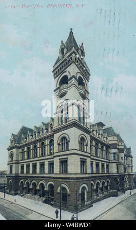 Alte Ansichtskarte mit der Darstellung der Postgebäude in Brooklyn, New York, 1909 verschickt Stockfoto