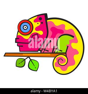 Chameleon Sitzen auf einem Ast. Reptile Vector Illustration. Stock Vektor