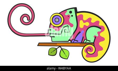 Chameleon Sitzen auf einem Ast. Reptile Vector Illustration. Stock Vektor