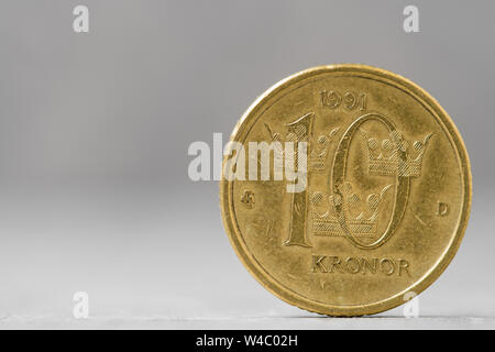 10 schwedische Kronen Münze Nahaufnahme Stockfoto