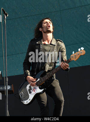 Kalifornien, USA. 21. Juli, 2019. Die Amerikaner lehnt - Tyson Ritter, der während der Vans Warped Tour 25. Jahrestag am 21. Juli 2019 in Mountain View, Kalifornien. Credit: MediaPunch Inc/Alamy leben Nachrichten Stockfoto