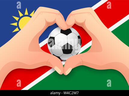 Namibia Flagge und Hand Herz Form. Nationale Fußball-Hintergrund. Fußball mit Flagge Namibia Vector Illustration Stock Vektor