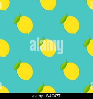 Zitronen auf blauem Hintergrund nahtlose Muster. Vector Illustration. Stock Vektor