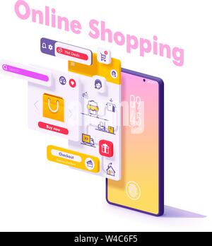 Vector mobile Online shopping app Konzept Stock Vektor